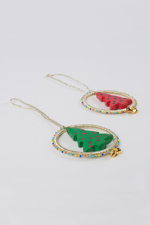 Samoolam Handmade Christmas Tree Decorations ~ Gold Ring Tree (Set Of 2)