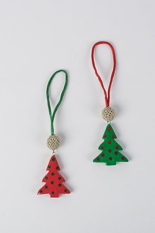 Samoolam Handmade Red & Green Bead Wooden Christmas Tree Decorations Item Online