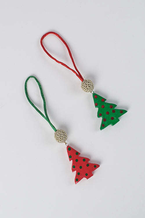 Samoolam Handmade Red & Green Bead Wooden Christmas Tree Decorations Item Online