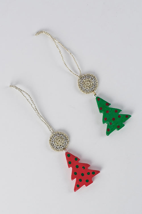 Samoolam Handmade Red & Green Tikki Wooden Christmas Tree Decorations Item Online