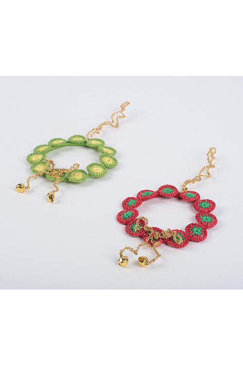 Samoolam Handmade Christmas Tree Decorations ~ Green & Red Wreath (Set Of 2)