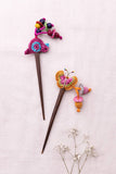 Samoolam Handmade Crochet Hairstick ~ Bird & Flowers Multicolour - Pair