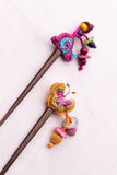 Samoolam Handmade Crochet Hairstick ~ Bird & Flowers Multicolour - Pair