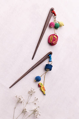 Samoolam Handmade Crochet Hairstick ~ Bougainvillaea Flower Multicolour - Pair