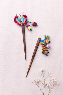 Samoolam Handmade Crochet Hairstick ~ Butterfly & Bird - Pair