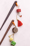 Samoolam Handmade Crochet Hairstick ~ Woodblock Flowers Multicolour - Pair