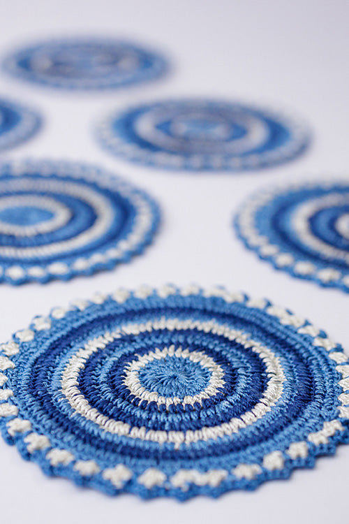 Samoolam Handmade Crochet Table Coasters ~ Blue - Set of 6