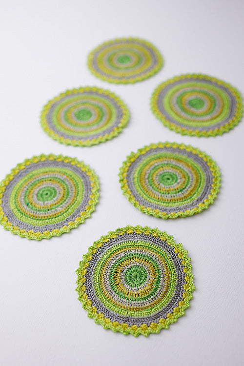 Samoolam Handmade Crochet Table Coasters ~ Lime Green - Set of 6