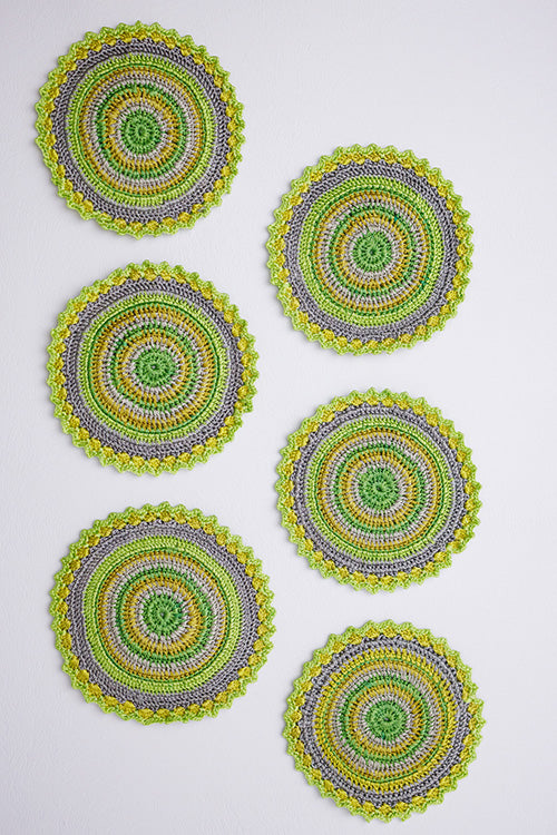 Samoolam Handmade Crochet Table Coasters ~ Lime Green - Set of 6