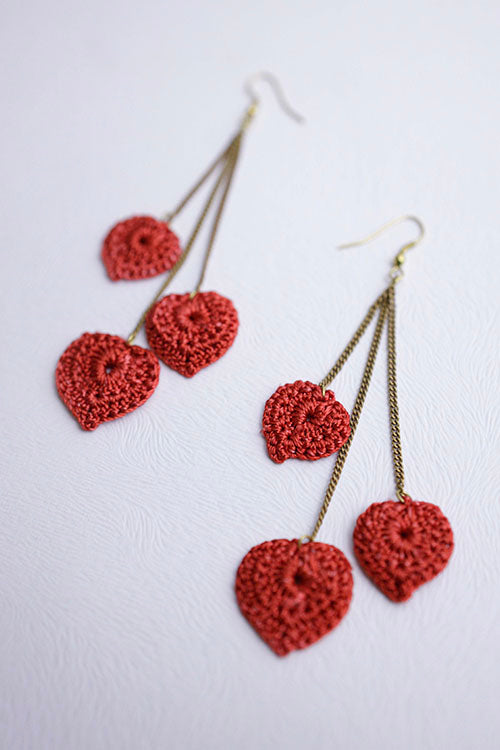 Samoolam Valentine Three Red Heart Handmade Earrings Online