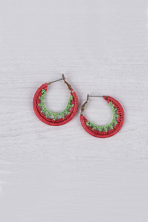 Samoolam Red & Green Hoop Earrings