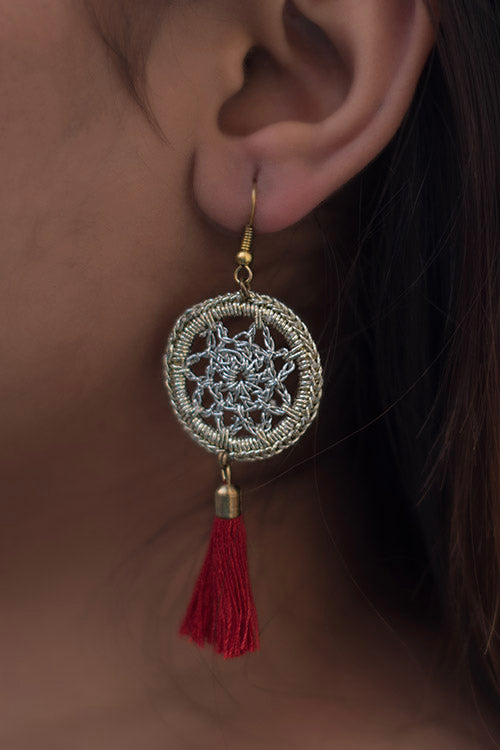 Silk thread tassel earring with hook - Puja Sanskaram