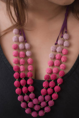 Samoolam Pink Beaded Layered Necklace