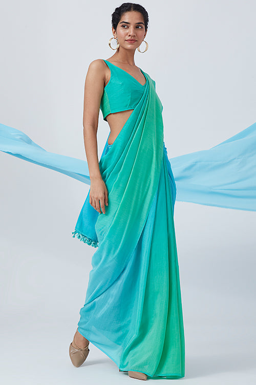 Okhai 'Ocean Blue' Modal Silk Saree