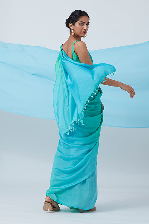 Okhai 'Ocean Blue' Modal Silk Saree