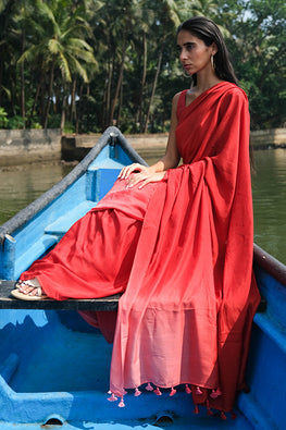 Okhai 'Scarlet Lake' Ombre Modal Silk Saree