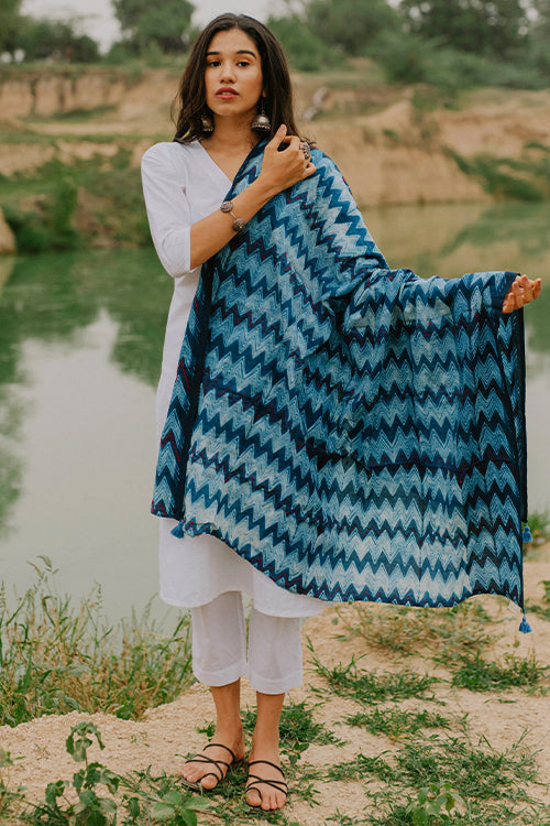 Okhai 'Shades' Pure Cotton Hand Embroidered Scarf