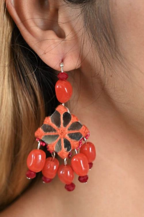 Mirror Earring with Ruby Stone