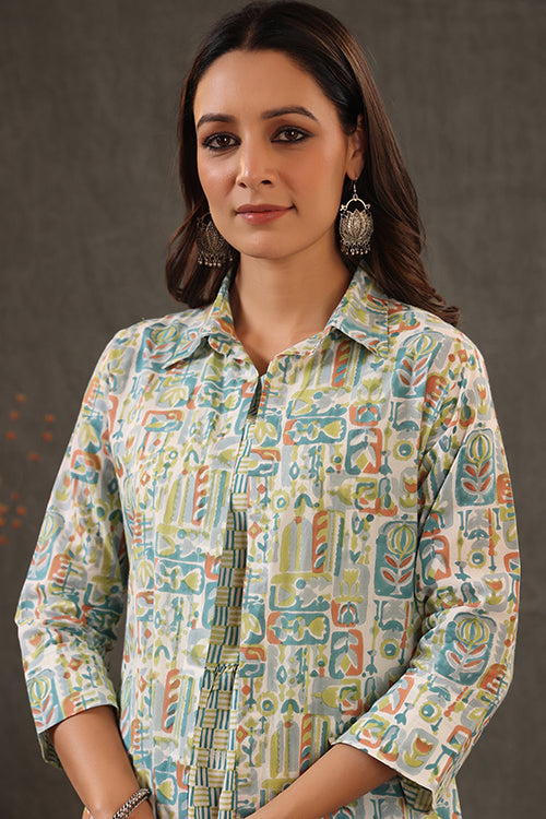 Shuddhi Cerulean Blue With Teal Green Double Layered Dress