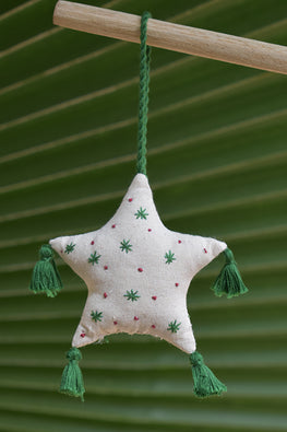 Okhai 'Sage Star' Pure Cotton Hand Embroidered Christmas Ornament