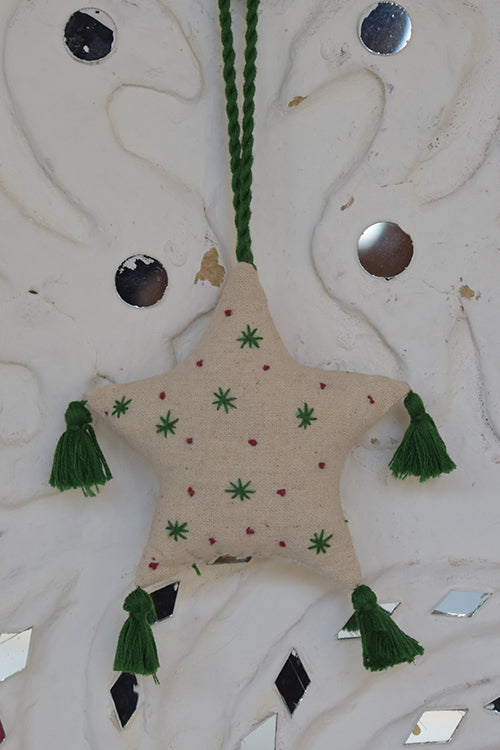 Okhai 'Sage Star' Pure Cotton Hand Embroidered Christmas Ornament