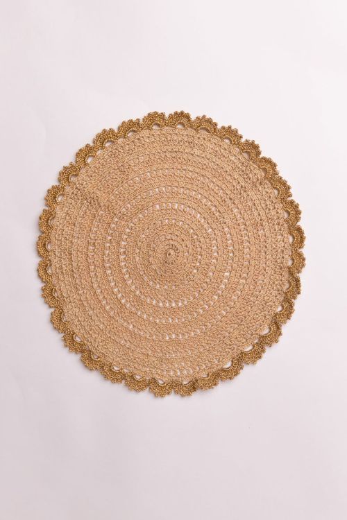 Samoolam Handmade Crochet Ziba Round Placement Mat Golden Beige