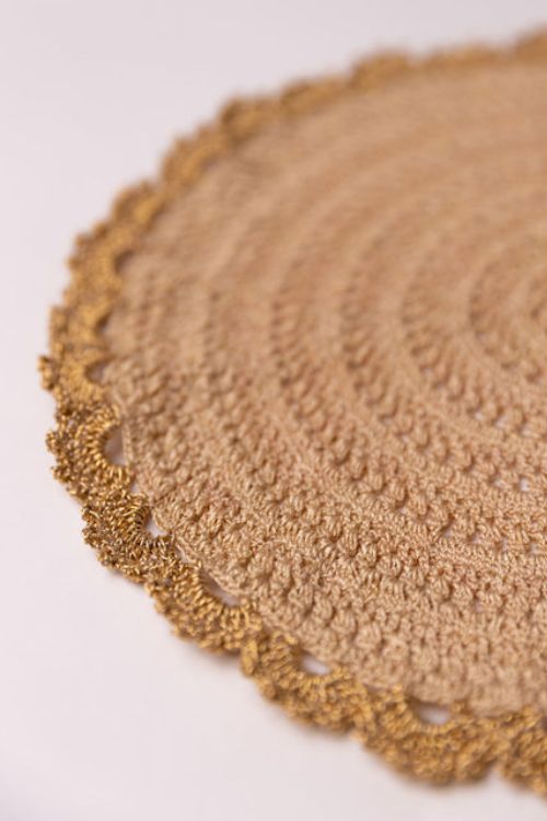 Samoolam Handmade Crochet Ziba Round Placement Mat Golden Beige