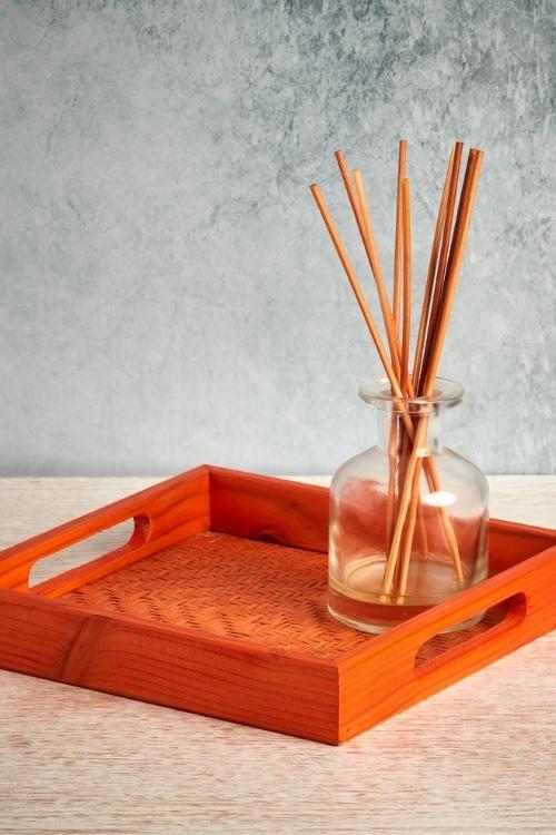 Handmade Bamboo Square Tray - Small (Orange)
