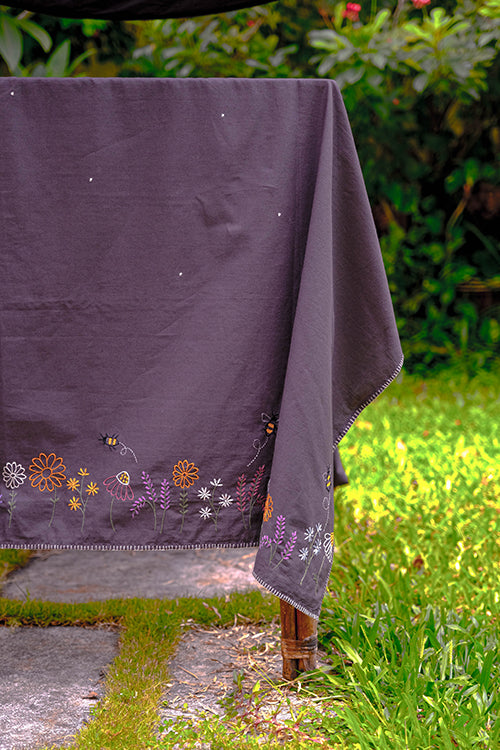 Okhai 'Coral root' Hand Embroidered Pure Cotton Table Cover