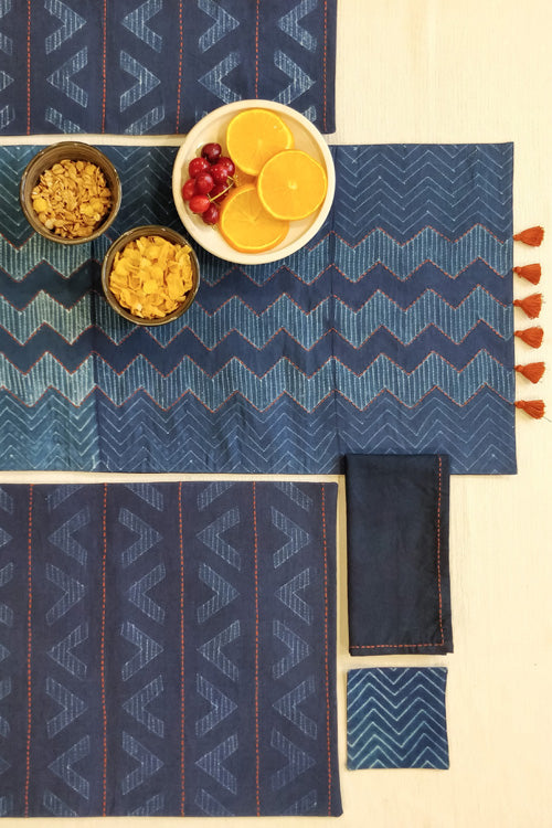 Leera Blue Jay Zigzag Shibori Table Linen Set