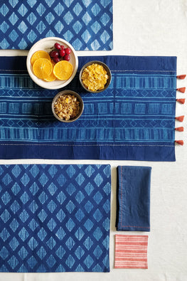Leera Blue Aztec Shibori Table Linen Set