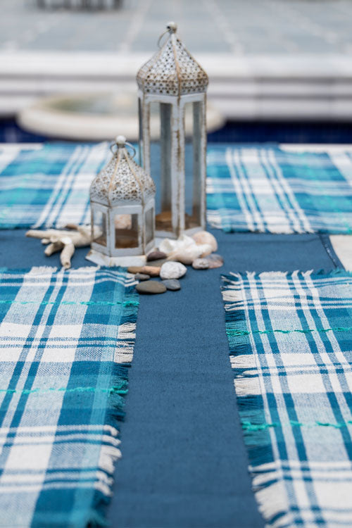 Onset Homes Checkered Table Mats-Denim