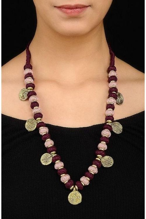 Miharu Pink Burgundy Gold Tone Necklace