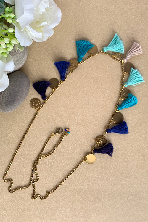 Dhaaga Blue Tassel Necklace