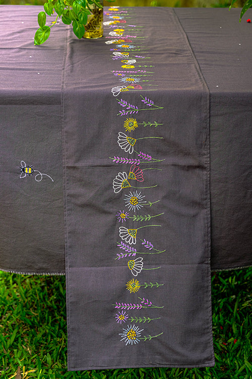 Okhai 'Flowerbed' Hand Embroidered Pure Cotton Table Runner