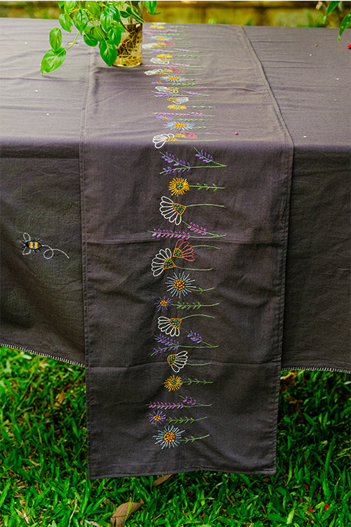 Okhai 'Flowerbed' Hand Embroidered Pure Cotton Table Runner