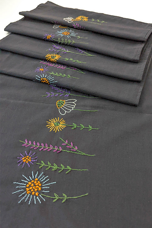 Okhai 'Flowerbed' Hand Embroidered Pure Cotton Table Runner