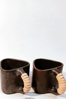 Terracotta by Sachii "Longpi Black Pottery Trikon Coffee Mug Small Set of 2"