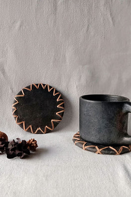 Terracotta by Sachii "Longpi Black Pottery Coasters Round Set of 2
