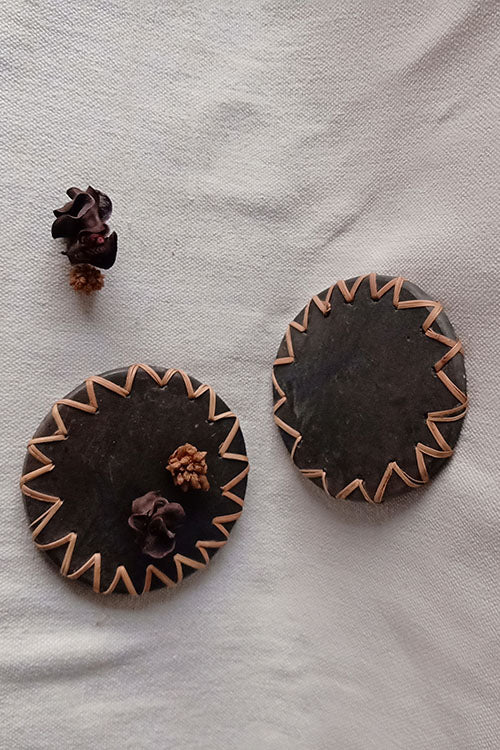 Terracotta by Sachii "Longpi Black Pottery Coasters Round Set of 2