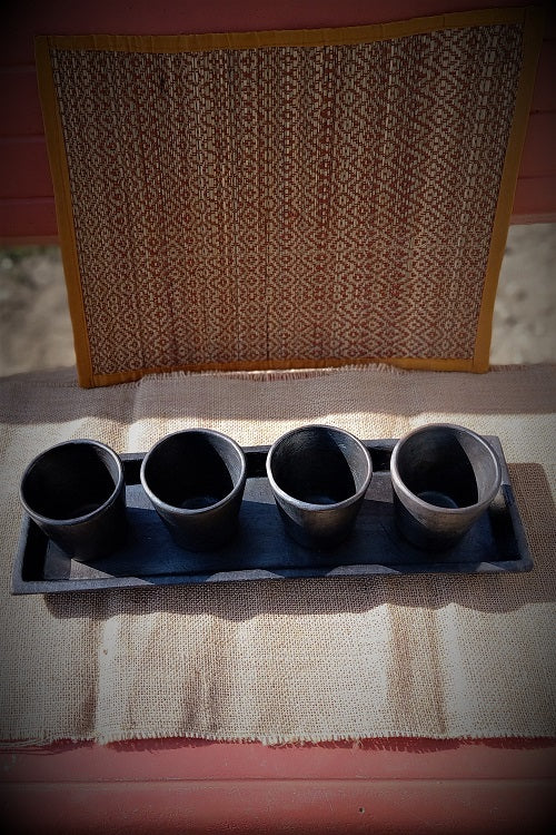 Terracotta by Sachii "Longpi Black Pottery Tumblers & Tray Set"