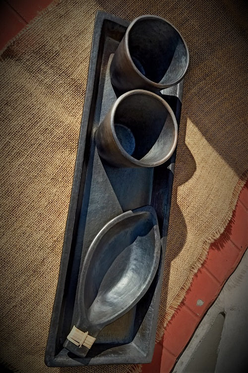 Terracotta by Sachii "Longpi Black Pottery Tumblers, Snack Bowl & Tray Set"
