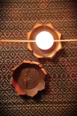 "Lotus Tree Of Life Diya/Tealight Holders Set Of 2"Terracotta by Sachii