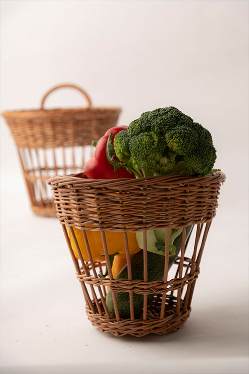 Kadam Haat Handmade Wicker Vegetable Basket  (Brown) 6.5" x 7.5"