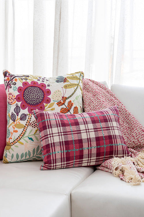 Onset Homes Tartan Cushion Cover-  Magenta