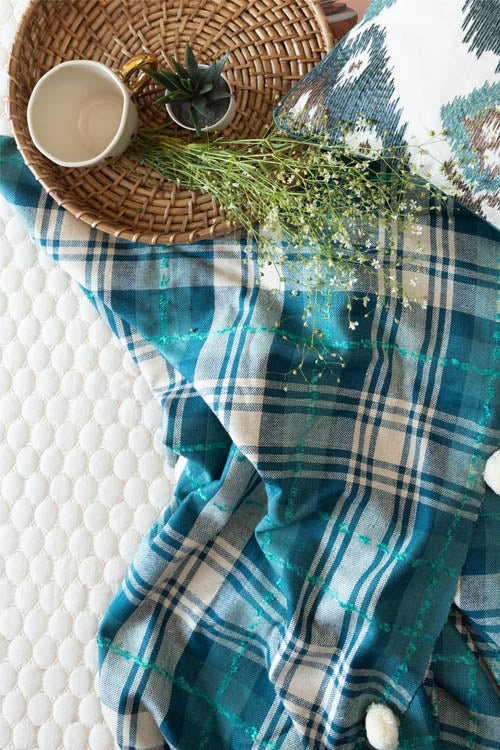 Onset Homes Tartan Throw-Denim