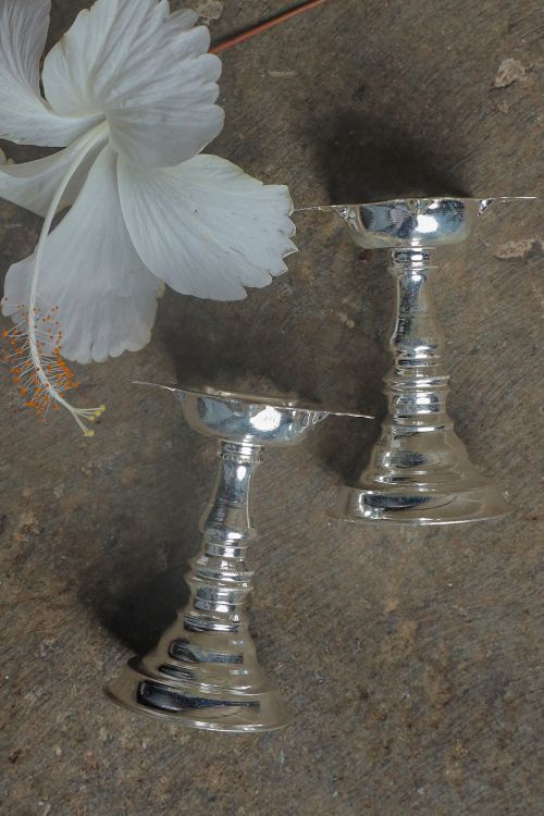 Traditional Pure Silver Diyas - Samay (Set of 2), Height - 2.5”