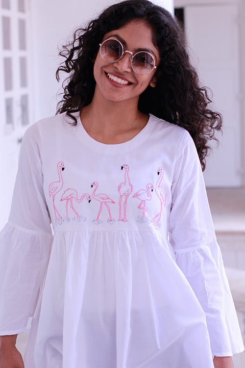 Okhai "Flamingo Feathers" Embroidery Work Top