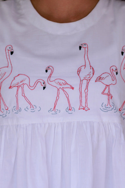Okhai "Flamingo Feathers" Embroidery Work Top