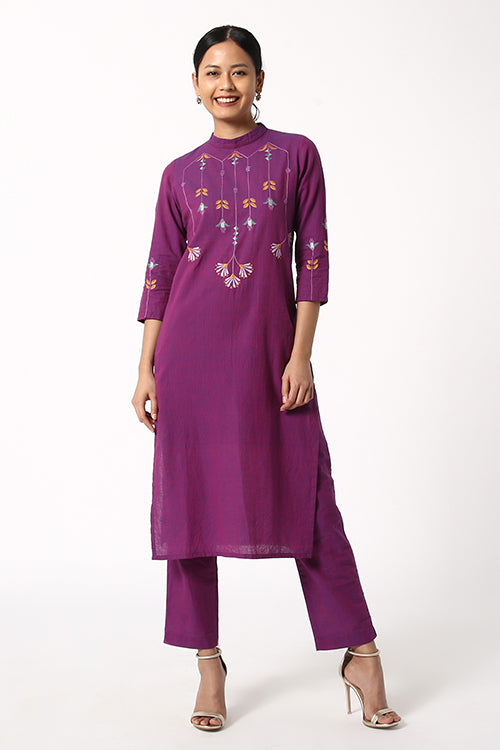 Okhai 'Sweet Sage' Pure Cotton Hand Embroidered Set| Rescue